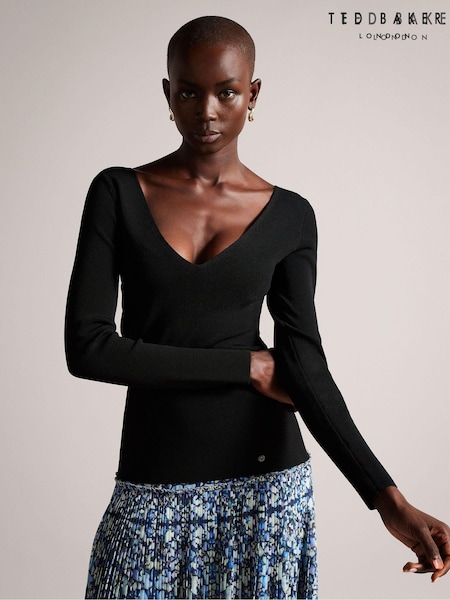 Ted Baker Black Slim Fit Cileste V-Neck Knit Top (D66225) | €32