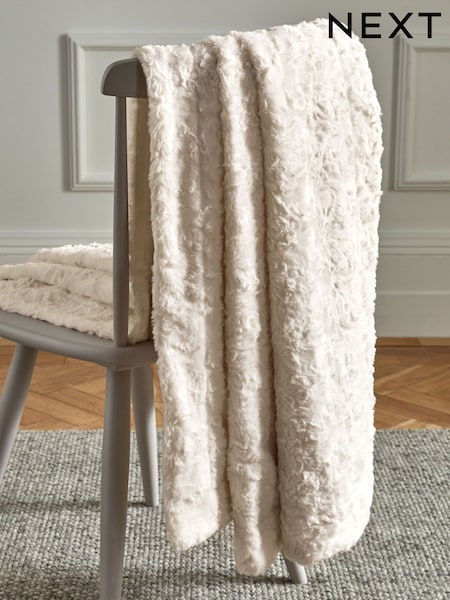Ivory Natural Mila Cosy Textured Faux Fur Throw (D66576) | €17.50 - €24