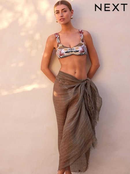 Серый - 100% Linen Lightweight Scarf Cover-Up With Sparkle (D66623) | €11