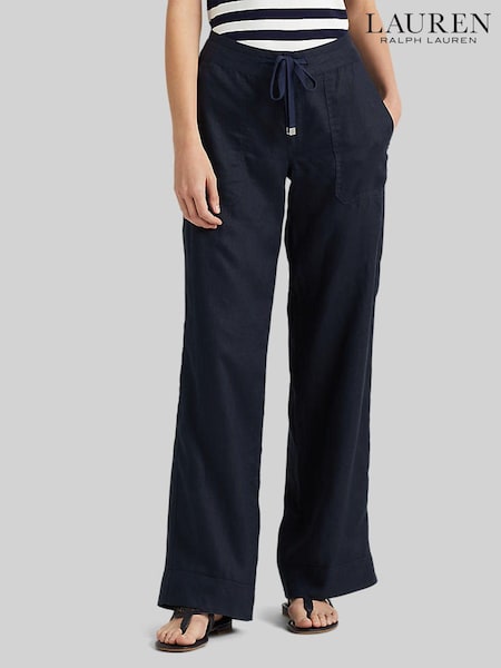 Lauren Ralph Lauren White Jovon 100% Linen Wide-Leg Trousers (D66681) | €95