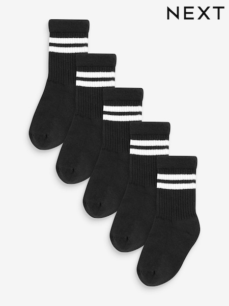 Negro - Cushioned Footbed Cotton Rich Ribbed Tipped Socks 5 Pack (D66841) | 10 € - 14 €