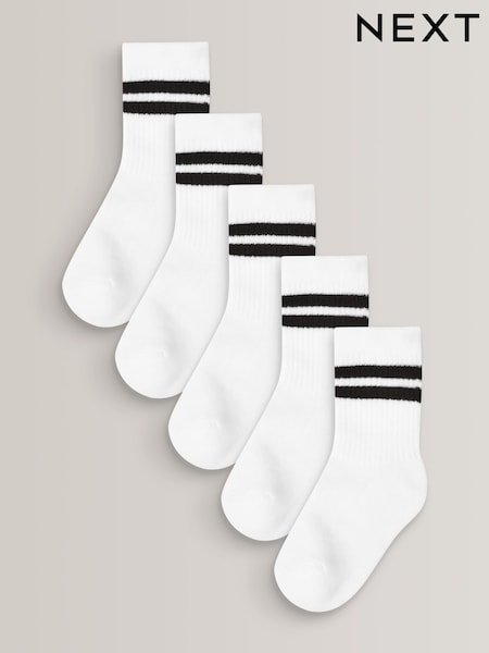 White Cushioned Footbed Cotton Rich Ribbed Tipped Socks 5 Pack (D66842) | AED36 - AED51