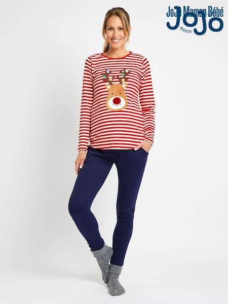 JoJo Maman Bébé Red Maternity Reindeer Pyjama Set (D66848) | €66