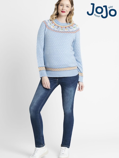 JoJo Maman Bébé Blue Womens Snowman Fair Isle Pattern Jumper (D66856) | 195 QAR
