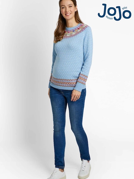 JoJo Maman Bébé Blue Snowman Fair Isle Pattern Cashmere Mix Maternity Jumper (D66862) | 173 QAR