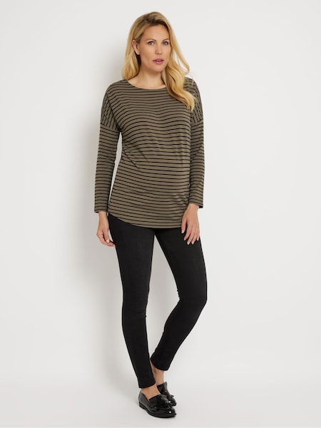 JoJo Maman Bébé Khaki Stripe Shoulder Opening Maternity & Nursing Top (D66863) | €53