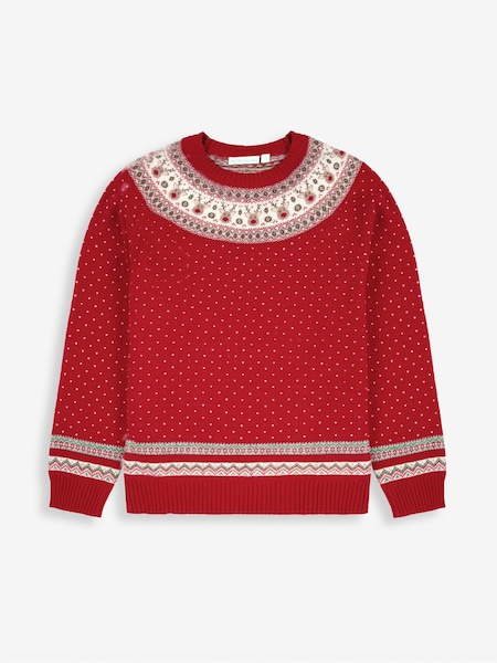 JoJo Maman Bébé Red Knitted Christmas Reindeer Fair Isle Pattern Jumper (D66875) | 195 QAR