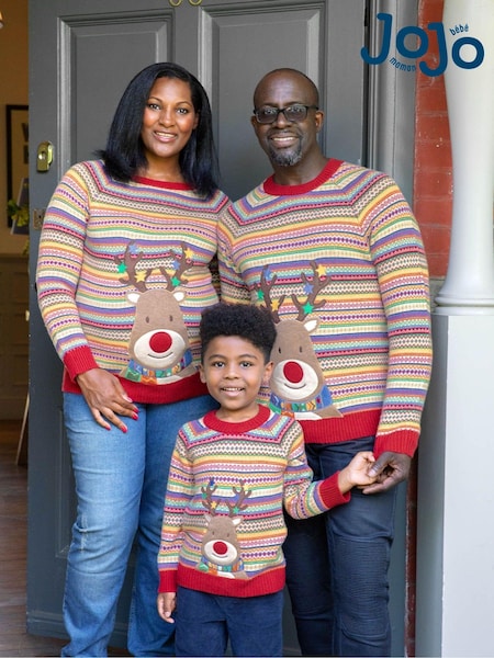 JoJo Maman Bébé Multi Mens Reindeer Appliqué Fair Isle Pattern Jumper (D66877) | 195 QAR