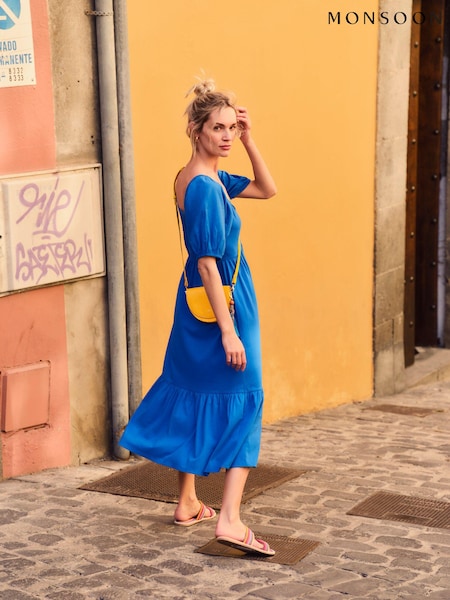 Monsoon Blue Plain Ring Detail Midi Dress (D67124) | €46
