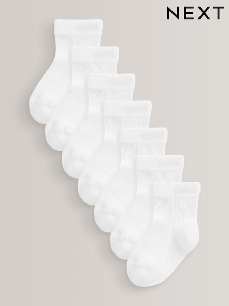 White 7 Pack Rib Baby Socks (0mths-2yrs) (D67450) | BGN 26
