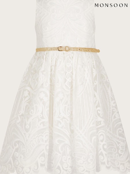 Monsoon White/Gold Alea Soft Lace Dress (D67479) | €37 - €42