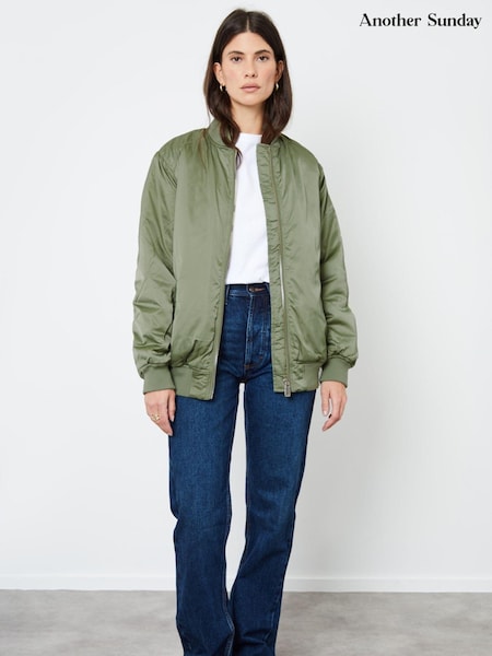 Another Sunday Oversized Bomber Jacket With Ruched Sleeves In Khaki (D67593) | €41.50