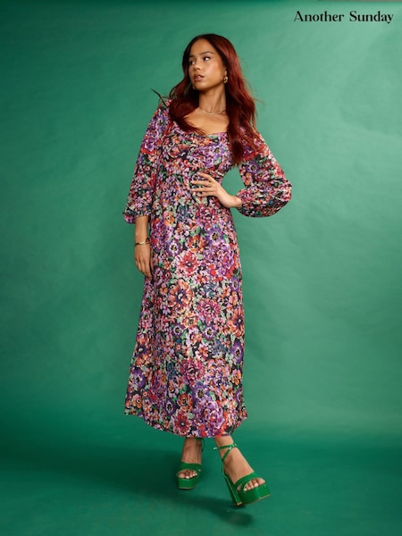 Another Sunday Milkmaid Midi Dress In A Floral Pink Print (D67596) | 41 €