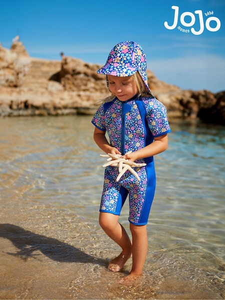 JoJo Maman Bébé Navy Blue Floral Sun Protection Hat (D67617) | €22