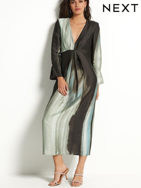 Navy Brush Stroke Print Midi Dress (D67634) | €16