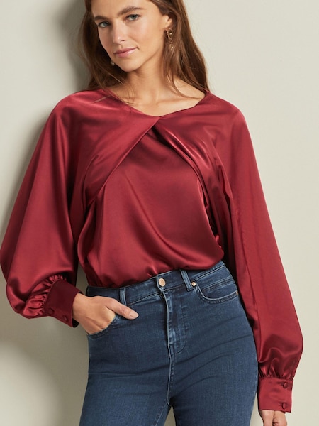 Красный - Pleat Front Long Sleeve Blouse (D67652) | €6