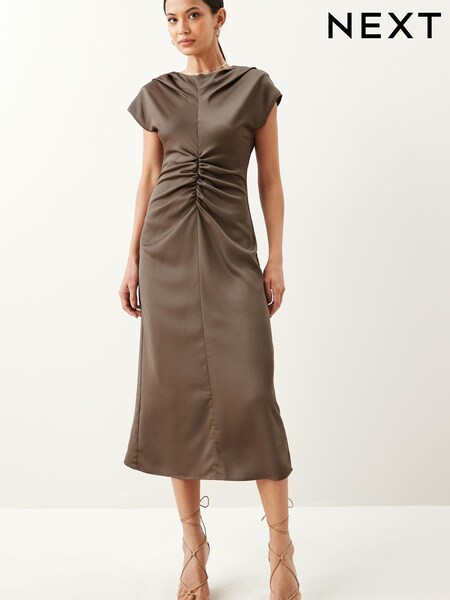 Золотистая oyster - Ruched Front Satin Dress (D67929) | €12