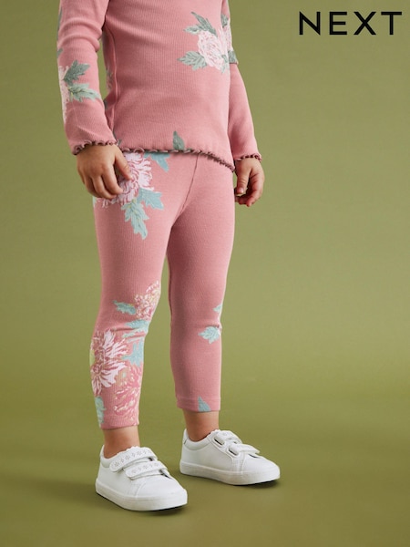 Pink Floral Rib Jersey Leggings (3mths-7yrs) (D68033) | €3.50 - €4