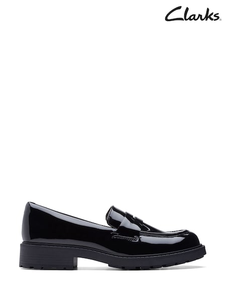 Clarks Dark Black Patent Wide Fit (E) Leather Orinoco Penny Loafer Shoes (D68146) | €107