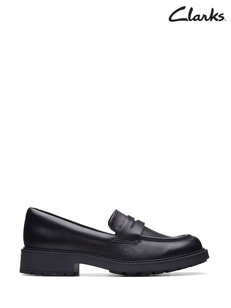 Clarks Black Leather Chrome Wide Fit (E) Leather Orinoco Penny Loafer Shoes (D68147) | €107