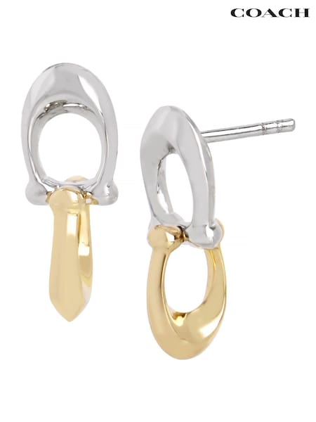 COACH Gold Tone Signature C Double Drop Stud Earrings (D68363) | €53