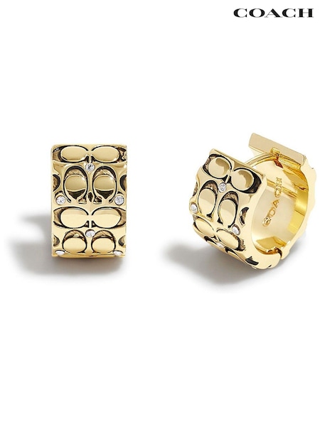 זהב - Coach Quilted C Wide Huggie Earrings (D68365) | ‏377‏₪