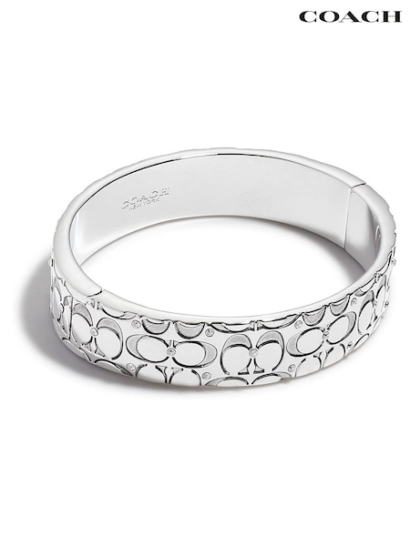 COACH Silver Quilted C Hinged Bangle Bracelet (D68366) | AED874