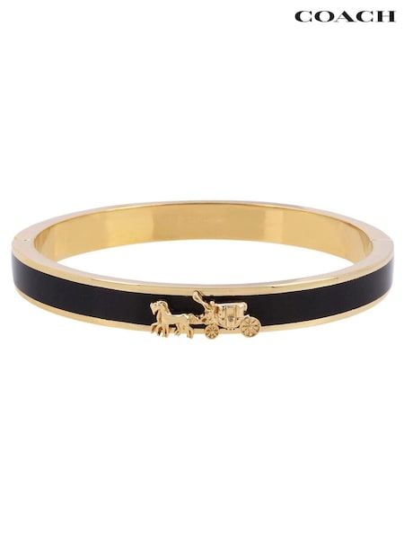 COACH Horse And Carriage Enamel Hinged Black Bangle Bracelet (D68382) | AED437