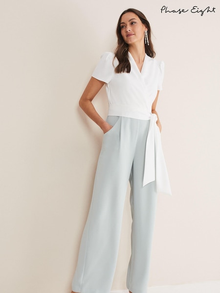Phase Eight White/Mint Green Eloise Wide Leg Jumpsuit (D68419) | €42