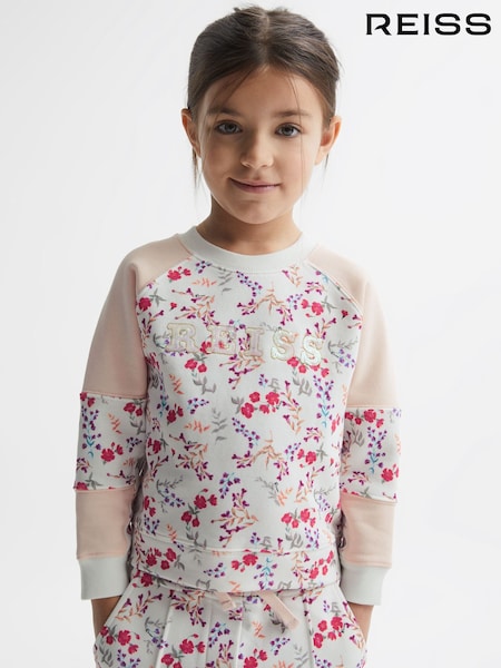 Reiss Pink Print Billy Floral Printed Crew Neck Jumper (D68883) | €50