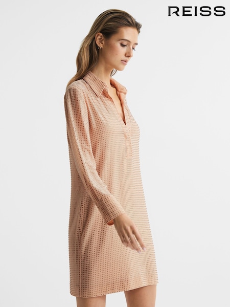 Reiss Nude Austin Embellished Mini Shirt Dress (D68891) | 1,970 QAR