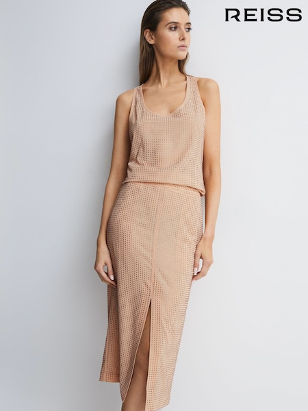 Reiss Nude Brooklyn Embellished High Rise Midi Skirt (D68893) | 1,455 QAR