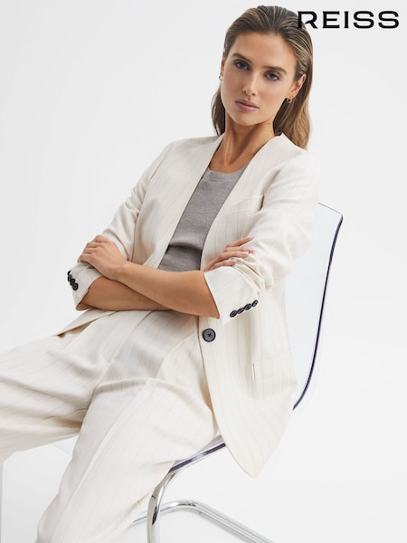 Reiss White Arleth Collarless Pinstripe Blazer (D68895) | €108