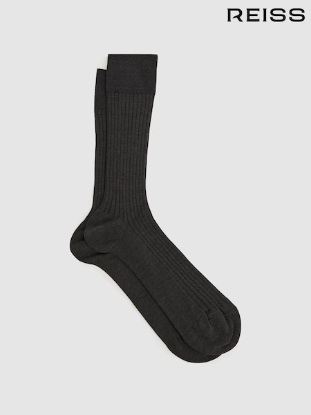 Reiss Mid Grey Feli Ribbed Mercerised Cotton Blend Sock (D68931) | €17