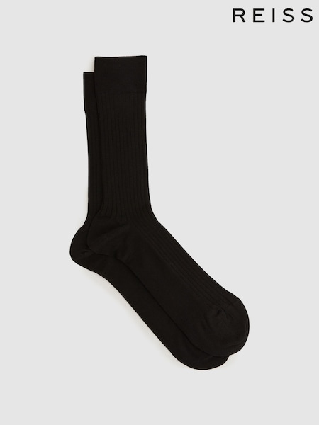 Reiss Black Feli Ribbed Mercerised Cotton Blend Sock (D68932) | AED86