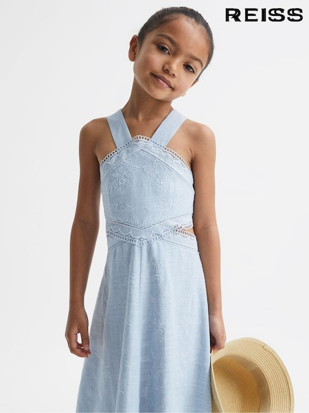 Reiss Blue Louisa Junior Cross Back Embroidered Dress (D68935) | €30