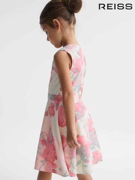Reiss Pink Monica 9-12 yrs Floral Printed Belted Dress (D68946) | $97