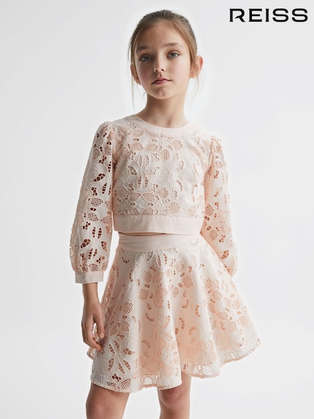 Reiss Nella Long Sleeve Lace Cropped Top (D68960) | ‏324 د.إ.‏