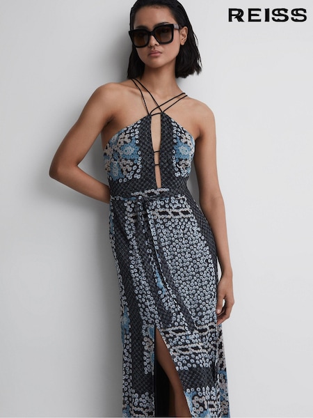 Reiss Aliana Floral Print Fitted Midi Dress (D68981) | €347