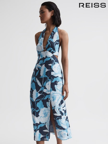 Reiss Kaia Linen Halter Neck Midi Dress (D68985) | €265
