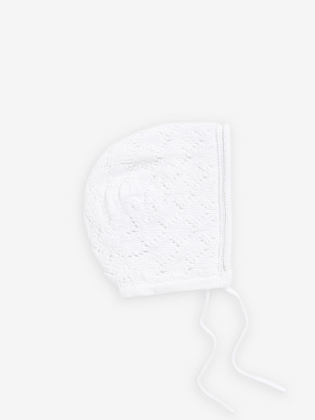 White Delicate Knitted Baby Bonnet Hat (0mths-2yrs) (D69009) | €5