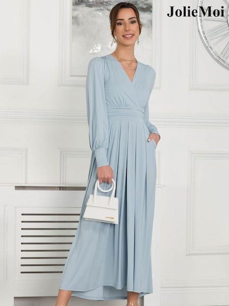 Jolie Moi Blue Rashelle Jersey Long Sleeve Maxi Dress (D69193) | AED276