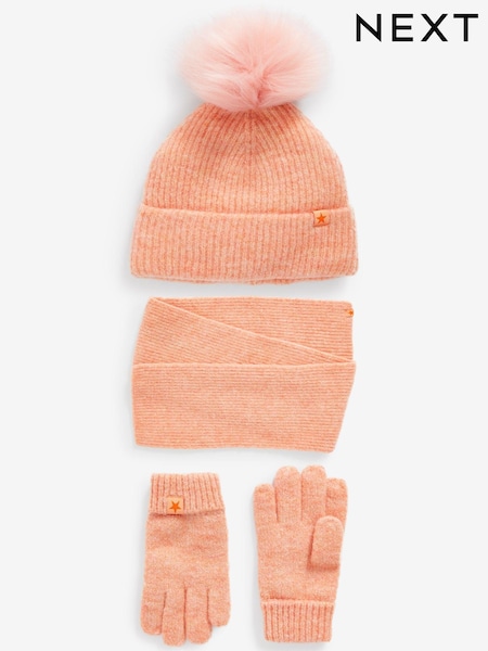 Peach Pink Hat, Gloves And Scarf Set (3-16yrs) (D69234) | €16 - €19