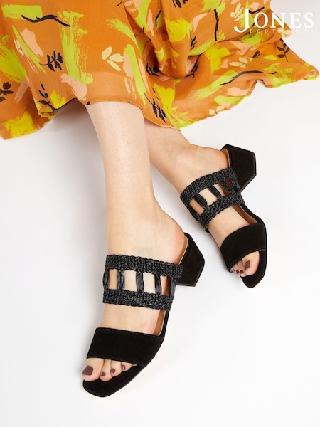 Jones Bootmaker Kimora Raffia Heeled Mule Black Sandals (D69265) | €46