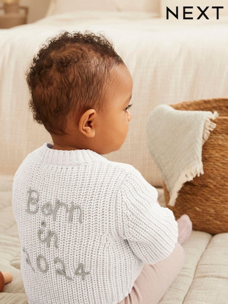 Cream Baby 'Born in 2024' Knitted 100% Cotton Cardigan (D69266) | €16