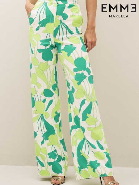 Emme Marella Straight Fit Green Floral Print Trousers (D69418) | €61