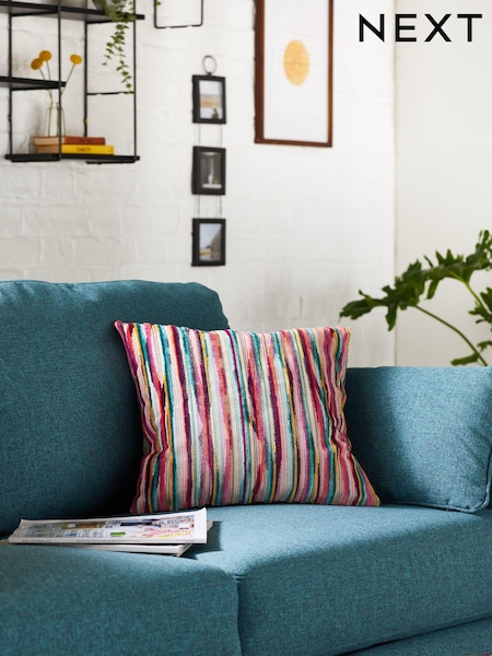 Multi Bright 43 x 43cm Cut Velvet Stripe Cushion (D69920) | €28