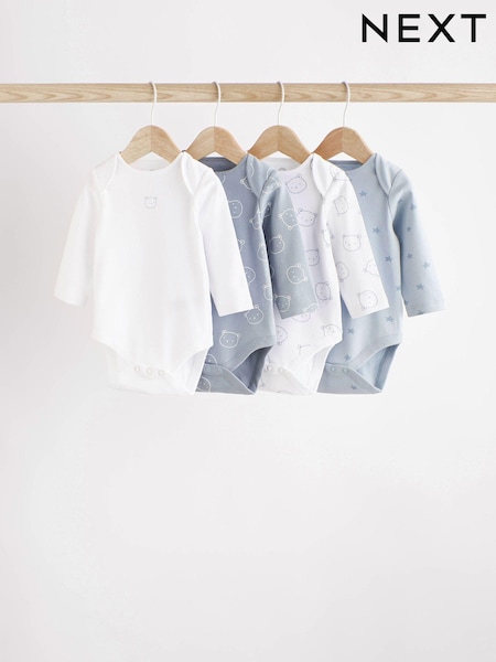Blue Bear Baby 100% Cotton Long Sleeve Bodysuits 4 Pack (D70138) | €6.50 - €7.50