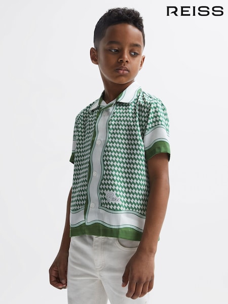 Reiss Vanpelt Printed Cuban Collar Short Sleeve Shirt (D70170) | 347 LEI
