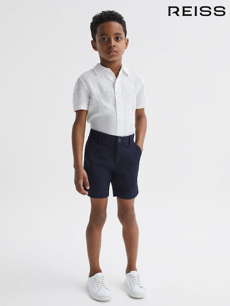 Reiss White Holiday 9-13 yrs Short Sleeve Linen Shirt (D70199) | AED274